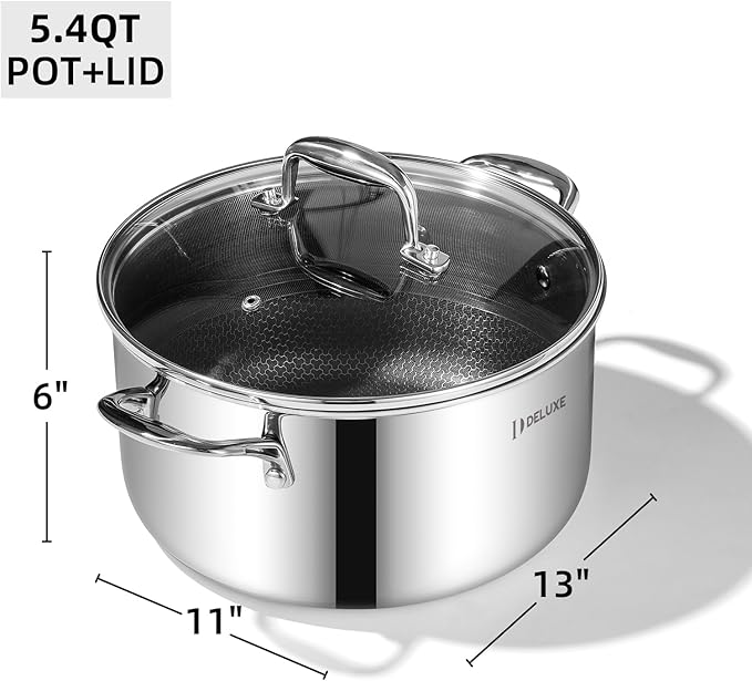 DELUXE Hybrid Ceramic Nonstick 5.4-Quart Dutch Oven with Tempered Glass Lid, Dishwasher Oven Safe, Induction Ready, PFOA Free Compatible with All Cooktops