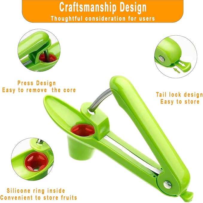 Cherry Pitter Tool;Cherry Remove Heavy Duty Stainless Steel Fruit Core Stoner Seed Cherries Tool With Lock Design For Making Fresh Cherry Jam By Hand; Gold Fruit Spoon & Fork one Set Including