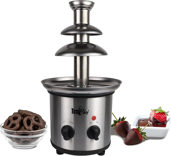 Total Chef 3 Tier Chocolate Fountain - Electric Fondue Machine, 1.5 lbs Capacity, Melts Hot Dark Dipping Chocolate for Party, Wedding & Events, Stainless Steel