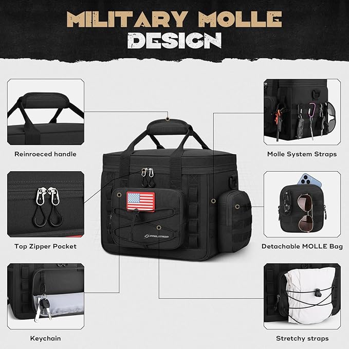 Maelstrom Large Tactical Lunch Box for Men,Insulated Lunch Bag, Durable Leakproof Cooler Bags with Detachable MOLLE Bag,Modern Lunch Tote for Adult Women Work,Picnic,30 Cans/20 L, Black