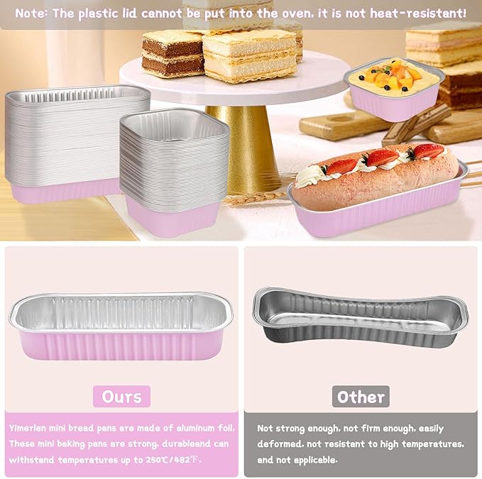 80 Pack Mini Loaf Pans Mini Cake Pans with Lids and Spoons Sealing Sticker, 6.8oz Rectangle Aluminum Foil Baking Pans Disposable Loaf Cake Pan for Baking (Pink, Mix Size)