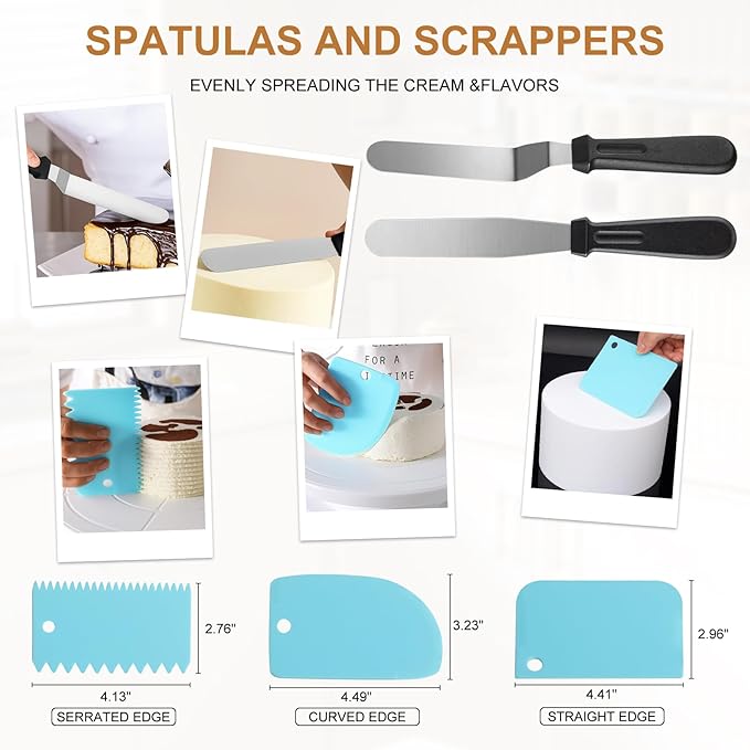 WERTIOO 138pcs Springform Cake Pan Sets for Baking with Cake Decorating Kit, 3 Round Non-Stick Cake Pans Set (4, 7, 9 inches), Leak-Proof Cheesecake Baking Pans with Icing Tips, Cake Leveler & eBook