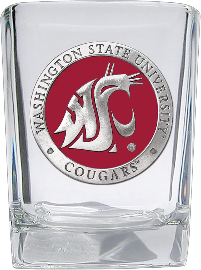Heritage Pewter Washington State Square Shot Glass | Hand-Sculpted 1.5 Ounce Shot Glass | Intricately Crafted Metal Pewter Alma Mater Inlay