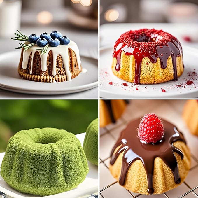 CAKETIME Mini Fluted Tube Pan with Metal Reinforced Frame, 6-Cavity Silicone Nonstick Small Cake Molds 2Pcs for Chocoflan, Donuts, Cornbread, Brownies, Jellies BPA Free