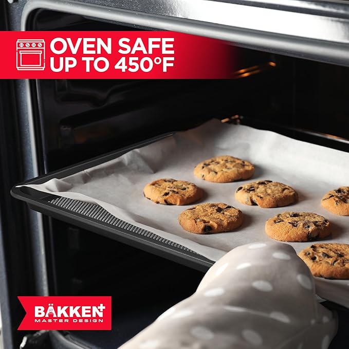 BAKKEN Kitchen Baking Pans - Nonstick Gray Coating, 13.58’’ × 9.65’’ Commercial Grade Carbon Steel Cookie Sheet, Diamond Texture Bottom, PFOA, PFOS, PTFE Free, Oven Safe Tray (450°F), Gray
