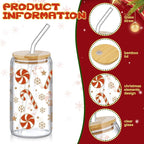 6 Pcs Christmas Glasses 16 oz Xmas Glass Cups with Lid and Straw Can Shaped Beer Tumbler Christmas Appreciation Gifts for Women Teenager Birthday Party Favor