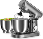 Stand Mixer with 3QT+3.5QT Dual Bowls, 10-Speed Electric 300W Food Mixer - Includes Egg Whisk, Dough Hook & Flat Beater for Home Baking & Daily Cooking (GraySilver)
