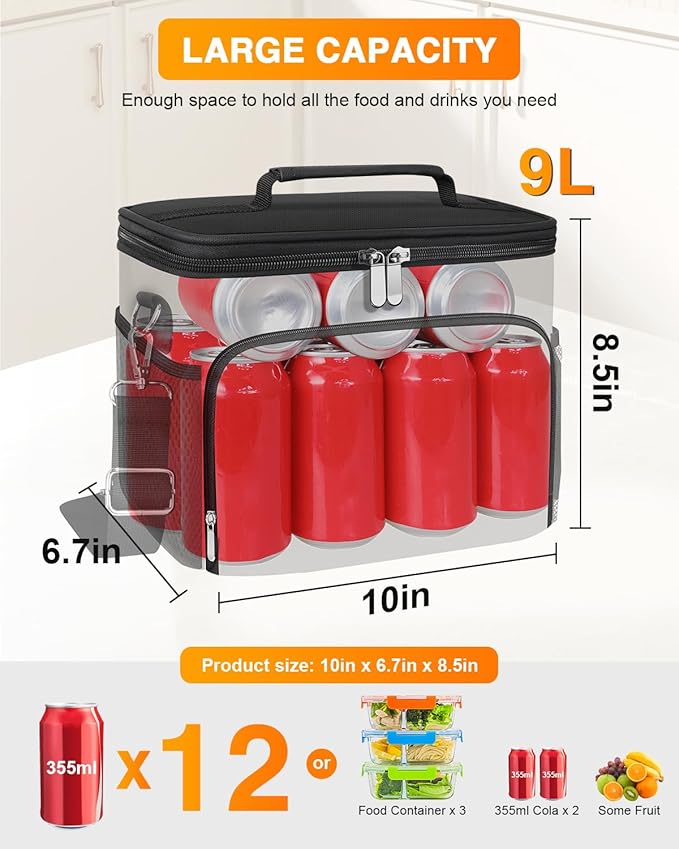 esouler Lunch Box for Women/Men Insulated Lunch Bag Large Capacity Reusable Lunch Tote Leak Proof Lunch Bags for Work Picnic, Black