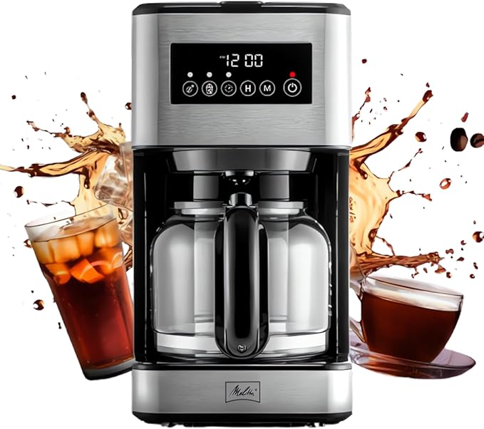 Melitta Aroma Series Programmable Drip Coffee Makers Parent (Aroma Tocco Plus Black and Stainless Steel 12 Cups) with 5-Pack Coffee Filters