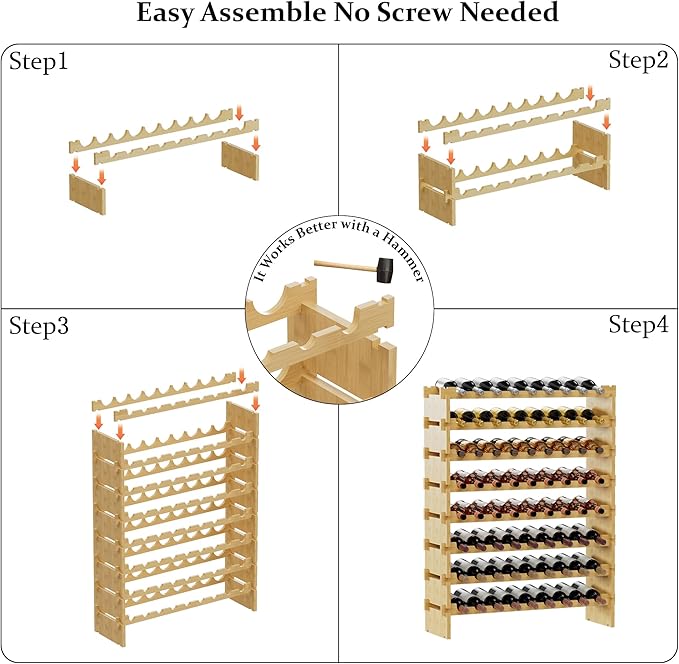 Bambloom Wine Rack Freestanding Floor, Stackable Wine Bottle Storage, Wooden Free Standing Wine Stand Organizer for Kitchen,Cellar. 36 Bottles Wine Holder Display Shelves for Champagne (Bamboo)
