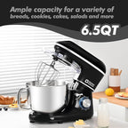 Kitchen in the box Stand Mixer, 6.5QT 660W Electric Kitchen Mixer, 6-Speed Tilt-Head Food Mixer with Dough Hook, Wire Whip, Beater, Dishwasher Safe (Black)