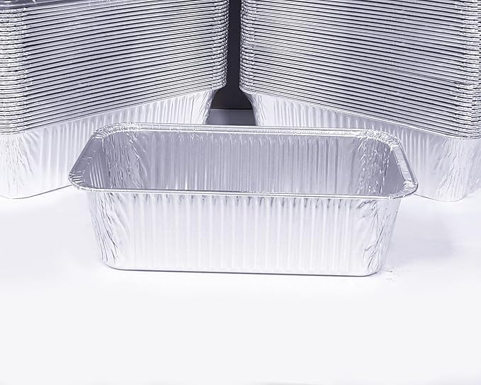 Disposable Loaf Pans with Lids, 50 Pack, 8.5x4.5" Bread Pans, Food Storage Containers, Heavy-duty 2lb Aluminum Loaf Pans, Pastry Boxes, Perfect for Baking Storing and Street Treats Takeout