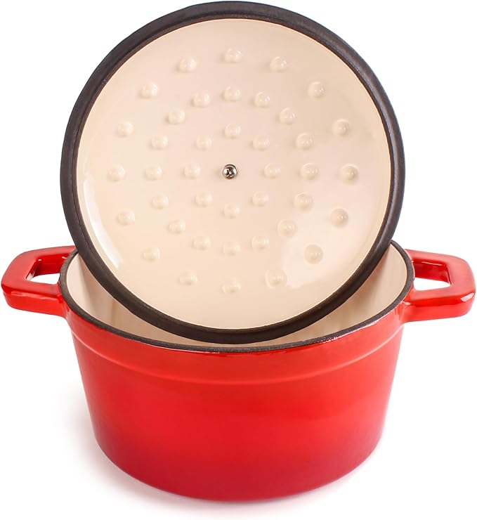 BergHOFF 10Pc Neo Enameled Cast Iron Cookware Set, Matching Lid, Oven Safe Up To 400°F, Red