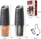 Electric Salt and Pepper Grinder Set – Rechargeable Gravity Automatic Pepper Mill Gift Set with LED Light & 6 Adjustable Coarseness