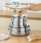 KOCH SYSTEME CS Stainless Steel Cookware Set, 18/10 Stainless Steel Pots and Pans Set 11PCS, Detachable Handle Pots and Pans for Easy Storage, Removable Handle Cooking Set, Induction Compatible