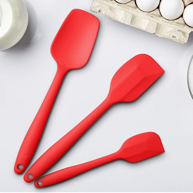 Silicone Spatula 3-piece Set, Ergonomic Handle High Heat-Resistant Spatulas, Non-stick Rubber Spatulas with Stainless Steel Core, Red