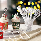Meanplan 60pcs Christmas Swizzle Sticks Christmas Cocktail Stirrers Plastic Stir Sticks Xmas Santa Claus Snowman Decorations for Birthday Party Coffee Shop Supplies Favors Gifts(Snowman)