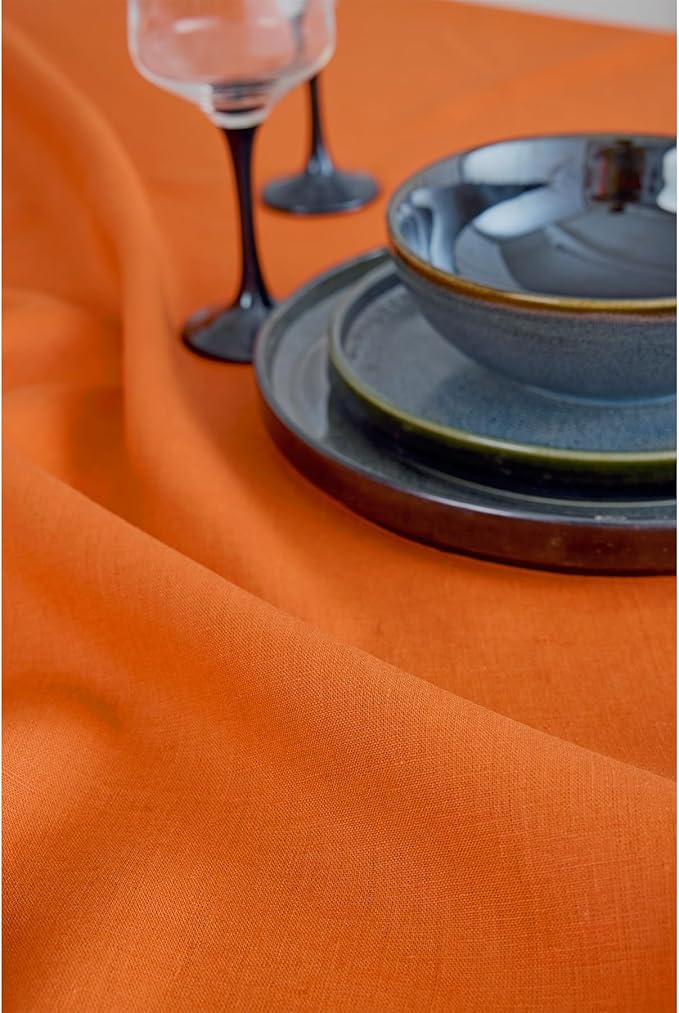 Solino Home Linen Table Runner 60 Inches - 100% Pure Linen Persimmon Orange Table Runner 14 x 60 Inch Ideal for Dresser and Coffee Tables - Summer, Fall, Autumn, Halloween - Fete