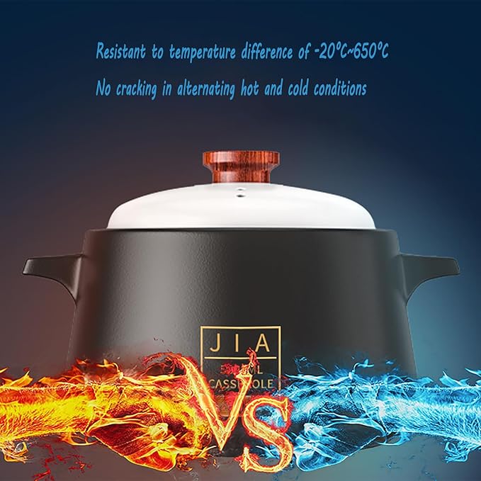 Ceramic Casserole/Clay Pot, 3L, Black, Nonstick, Heat Resistant, With Stainless Steel Lid