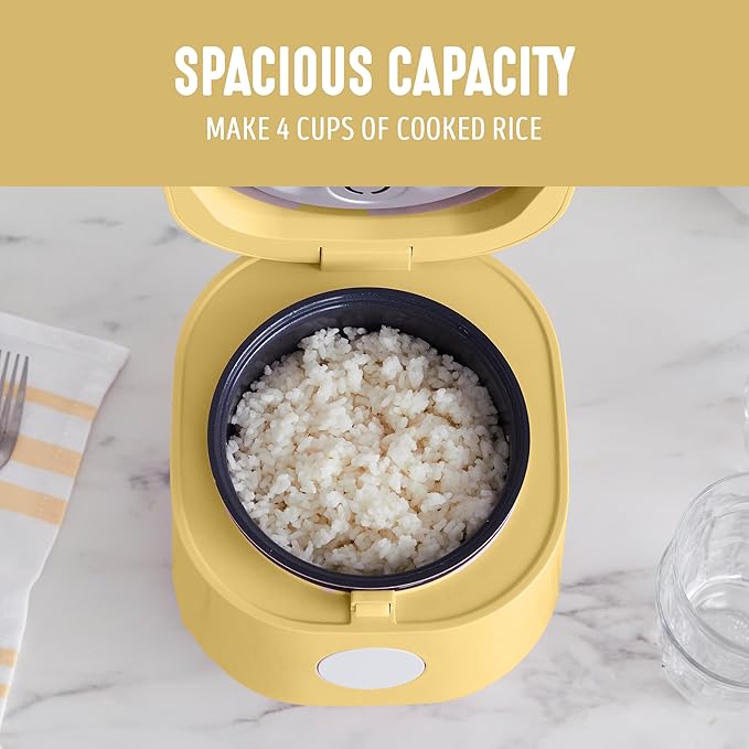 GreenLife Digital Rice Cooker, 2-Cups Uncooked/4-Cups Cooked, Removable Nonstick Ceramic PFAS-Free Pot, One-Touch Presets, Oats, Quinoa, Brown Rice, Auto Keep Warm, Fuzzy Logic Tech, 1.5 QT, Butter Yellow