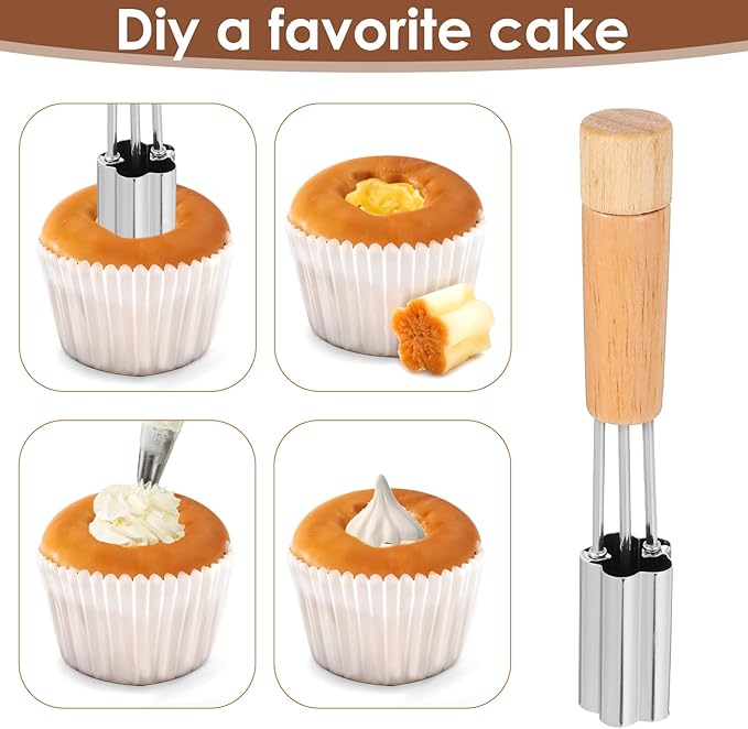 Cupcake Corer Tool - Stainless Steel Cupcake Hole Punch for Filling, Durable Cupcakes Filler Tool with Flower Design for Baking Accessories
