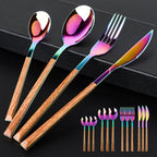 Stainless Steel Flatware Set for 4, Cutlery Utensils Set Include Knives/Forks/Spoons Service for 4, Mirror Polished and Dishwasher Safe (Rainbow)