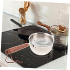 BESTOYARD Small Milk Pot 1 Quart Saucepan Sauce Warmer Pot Saucier with Pour Butter Melting Sauce with Lid Small Cookware Japanese Cookware Metal Milk Hot Cooking Wood Mini, 20X5CM