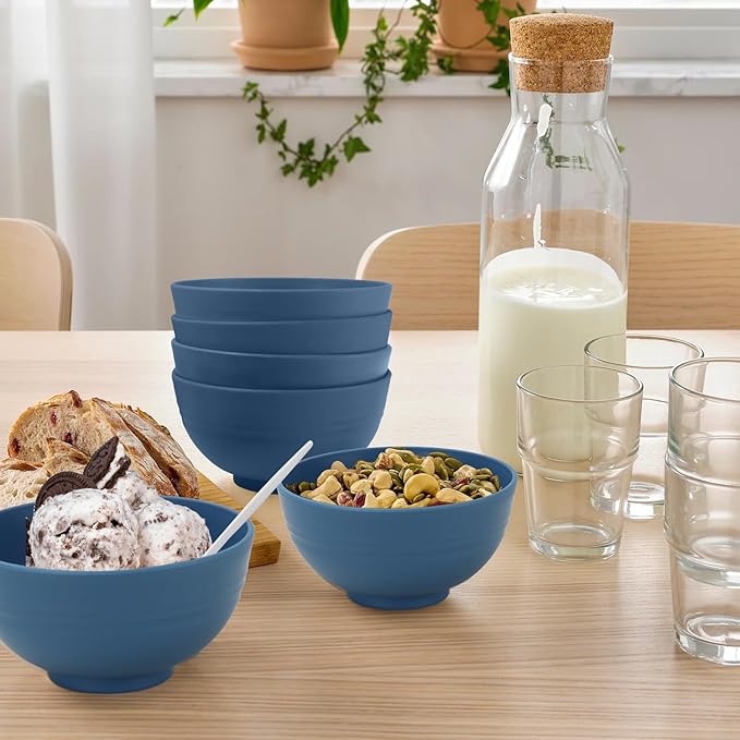 wheat straw dessert bowls 10oz set of 8 - Unbreakable snack Bowls Dishwasher Safe - Handy Bowls for Ice Cream,Yogurt and Fruits. Blue