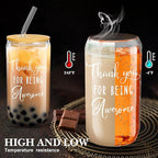 Layhit 24 Set Bulk Thank You Team Gifts Cups for Employees Staff Coworker Christmas Appreciation Gifts Thank You Glass Cups 16 oz Can Shaped Beer Glass with Lids Straws Brushes(Cute Style)