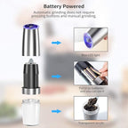 Gravity Electric Pepper and Salt Grinder Set, Adjustable Coarseness, Automatic Shakers Mill Grinder with LED Light, Battery Powered, Upgraded Larger Capacity, One Hand Operated (Sliver 2 Pack)