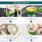 vancasso Enameled Cast Iron Dutch Oven, 2.5 QT Green Naturally Non-Stick Casserole Dish Cookware, with Stainless Steel Knob Lid Cast Iron Casserole for Steam Braise Bake Broil Saute Simmer Roast