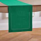 Solino Home Linen Hemstitch Table Runner 108 Inches Long - 100% Pure Linen Emerald Green Table Runner 14 x 108 Inch - Classic Hemstitch