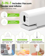 Small Magnetic Vacuum Sealer for Food, 62 Kpa Strong Suction, 3-in-1 Cordless Rechargeable Food Sealer with 1 Vacuum Bag & 4 Snack Bags, Heat Sealer, Inflation Pump for Balls/Swim Ring - White