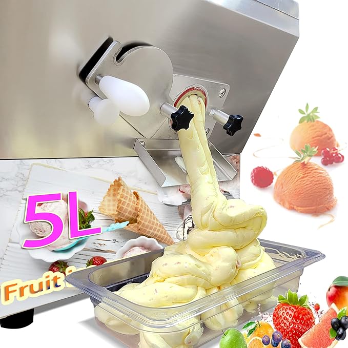 Commercial Countertop Hard Ice Cream Machine, 5.8L Cylinder Gelato Ice Cream Maker with LED Touch Control Screen Panel, Frozen Yogurt Creami Desser Maker Batch Freezer, Outlet: 20L/hour