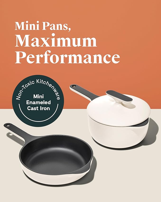 Caraway Cast Iron Skillet - 8” Enameled Cast Iron Pan With 3 Layer Enamel Coating - No Seasoning Required - Compatible With All Stovetops - Free From Forever Chemicals - Gray