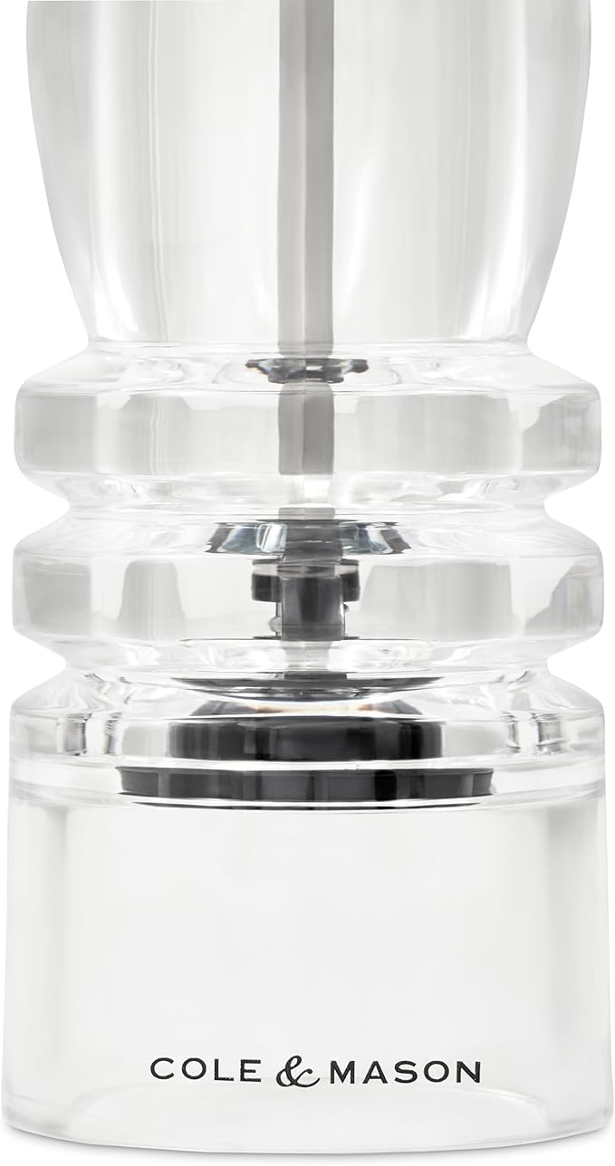 Cole & Mason London Refillable Spice Mill - Kitchen & Home Accessory - Table Black Pepper Grinder - Pepper Mill with Carbon Steel Mechanism - 12", Acrylic