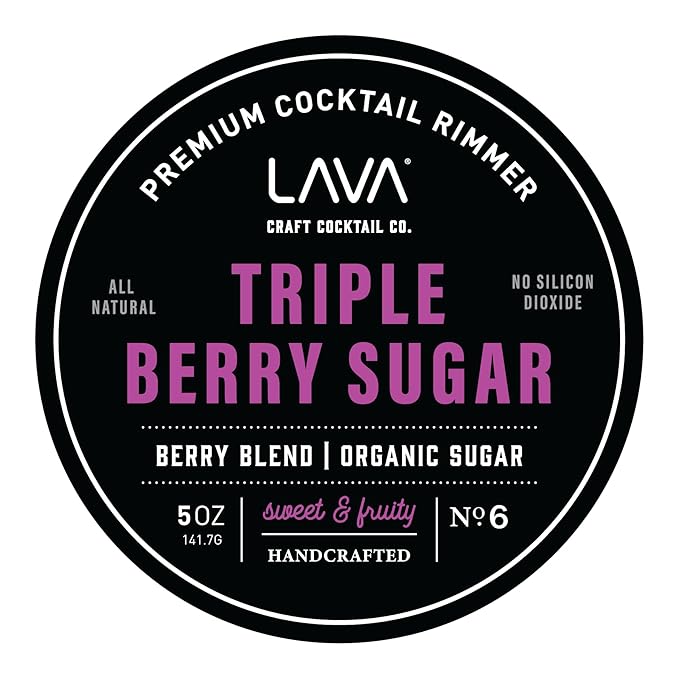 LAVA Premium Triple Berry Sugar Cocktail Rimmer, All Natural Organic Pure Cane Sugar Rimmer, Fruity and Sweet, Real Mixed Berry, No Silicon Dioxide, with Easy Screw-On Lid - 5oz