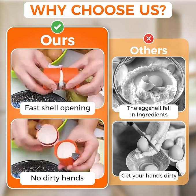Egg Cracker Tool | Easy Shell Egg Opener | Handheld Egg Seperator Tool | Perfect for Baking, Scrambled Eggs & Omelets – No Mess, No Shell Pieces (Pink/Orange - 2 Pack)