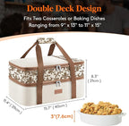 Lifewit Double Decker Casserole Carrier for Hot or Cold Food, Insulated Casserole Baking Dish Bag Food Carrier, Lasagna Holder for Potluck/Parties/Picnic/Cookouts, Fits 9"x13" Baking Dish, Cream