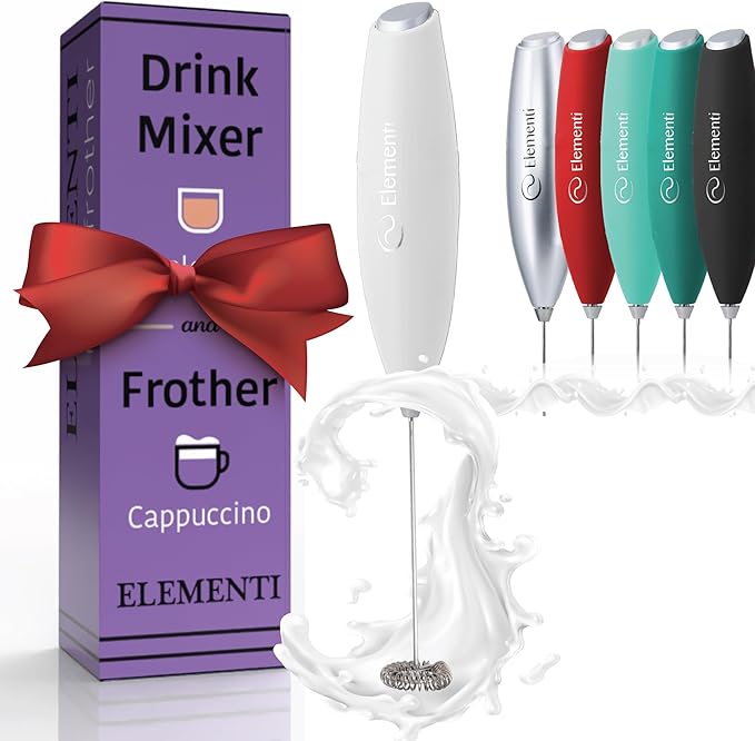 Elementi Frother Wand - Easy to Use Milk Frother Handheld Electric Stirrer for Powder Drinks, Durable & Powerful Protein Powder Mixer Wand, Coffee Stirrers Electric (White)