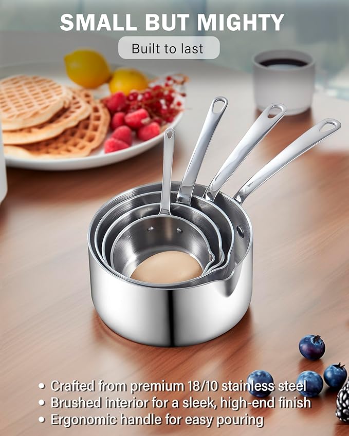 Cooks Standard Stainless Steel Butter Warmer 0.15 QT, Multi-Ply Clad Small Sauce Pan, 140ml Mini Butter Chocolate Milk Melting Pot with Pour Spout Cooking Pot ideal for Chefs, Baristas