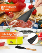Cooking Spoon for Nonstick Cookwares, Great for Cooking and Serving Sturdy BPA-Free Matte Silicone, Wood Handle Spoon for Mixing, Scoop, and Scrape (Black & Grey, 13.4 inch)