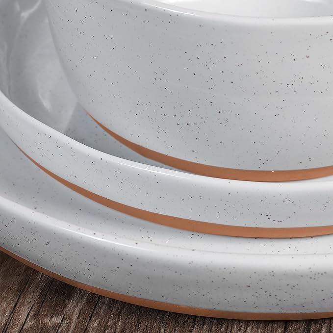 4 Piece Stoneware Plate Sets, White Ceramic Dinner Plates, 10 Inch Modern Porcelain Serving Plates, Scratch Resistant, Microwave&Dishwasher Safe,White(Brown Bottom)