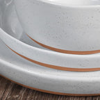 4 Piece Stoneware Plate Sets, White Ceramic Dinner Plates, 10 Inch Modern Porcelain Serving Plates, Scratch Resistant, Microwave&Dishwasher Safe,White(Brown Bottom)