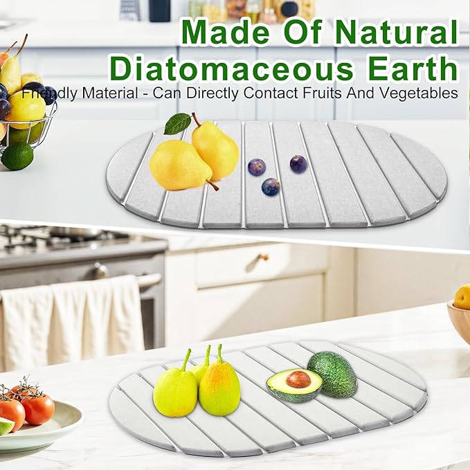 Stone Drying Mat for Kitchen Counter: 24"(L)×16"(W) Collapsible Stone Dish Drying Mat, Super Absorbent Diatomaceous Earth Pad for Dishes Bottles Cup Kitchen Bathroom Families Renters