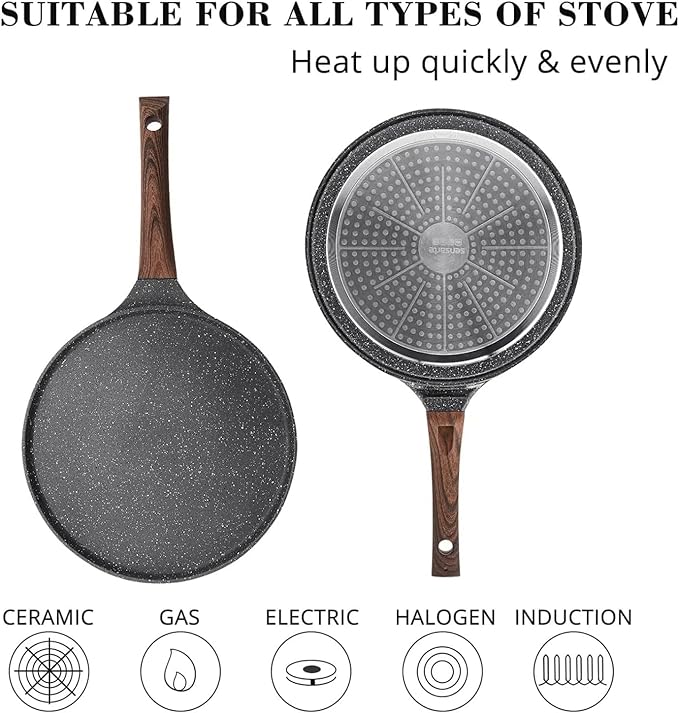 Nonstick Crepe Pan Set, 5 Piece Set Kitchen Pancake Grill Pan, 8 Inch Granite Coating Flat Skillet Tawa Dosa Tortilla Pans, Pizza Pans, Fry-Pan Compatible with All Stovetops (8 Inch)