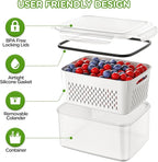 4 PCS Fruit Storage Containers for Fridge, Produce Containers for Fridge with Removable Colander, All-In-One Fruit Washing Bowl with Strainer Microwave/Dishwasher Safe for Salad Berry Lettuce Keeper