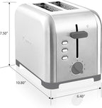 Kenmore toaster 2 slice - extra wide slot countertop kitchen appliance, defrost function, grille-pain, 9 shade settings, compact design, easy clean crumb tray, bread bagel, stainless steel