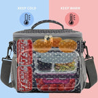 FlowFly Insulated Reusable Lunch Bag Adult Large Lunch Box for Women and Men with Adjustable Shoulder Strap,Front Zipper Pocket and Dual Large Mesh Side Pockets,Alphabet