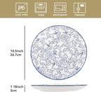 Sweejar 10.5 Inch Ceramic Dinner Plates Set, Large Porcelain Dessert Plates, Microwave & Dishwasher Safe Party Plates for Salad, Pasta, Meat Steak, Set of 6(Vintage Blue)